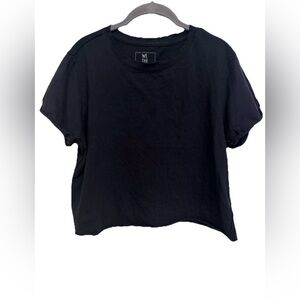 We The Free Free People Black Cropped T Shirt Womens Large Rolled Hem Cotton Tee